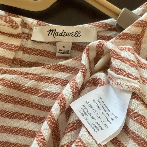 Madewell S Red White Stripe Play Button Back Linen Blend Shift Mini Dress G5305 - Picture 5 of 14